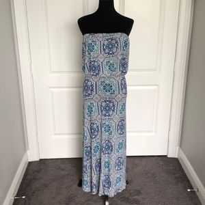 maxi dress Royal blue, grey geometric print